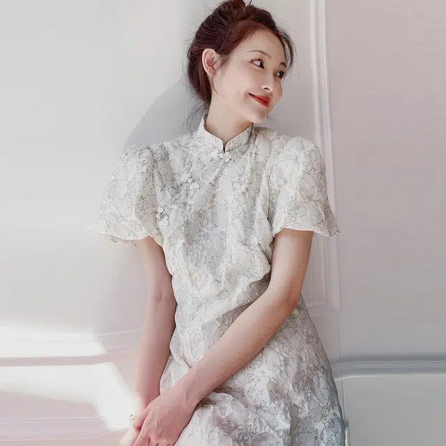 美洋 梨花落改良旗袍连衣裙女夏季年轻斜襟新中式复古国风气质短裙