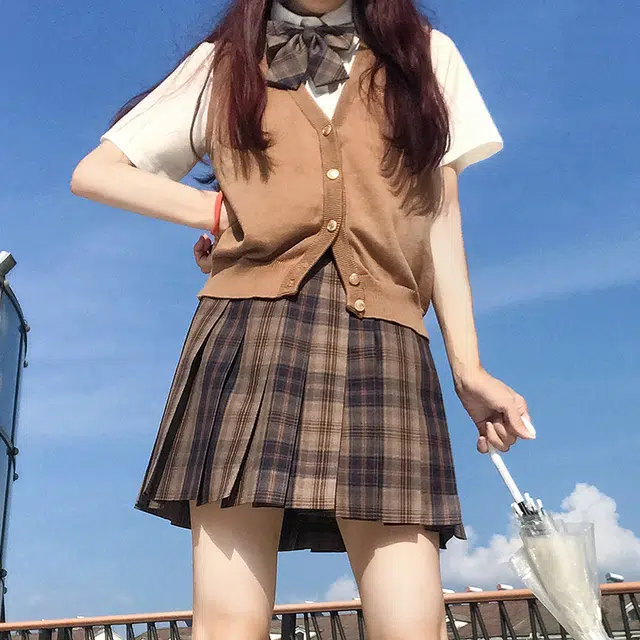 东鲸岁时记 格纹褶皱高腰短款高腰半身裙 女款