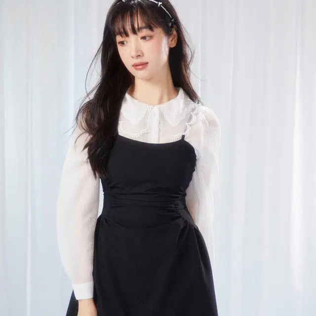 松本丧丧 新款系列 纯色娃娃领蕾丝雪纺微透长袖衬衫 女款 白色