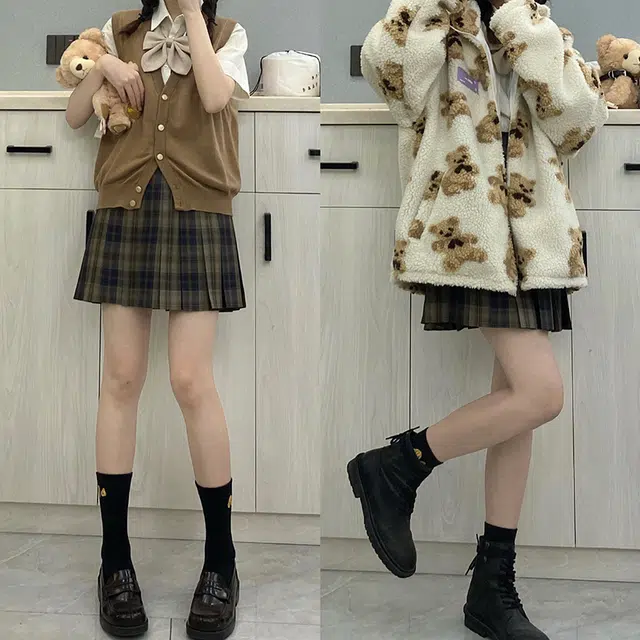 东鲸岁时记 格纹褶皱高腰短款高腰半身裙 女款