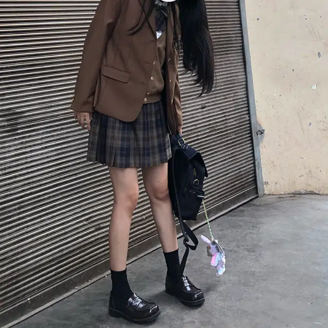 东鲸岁时记 格纹褶皱高腰短款高腰半身裙 女款