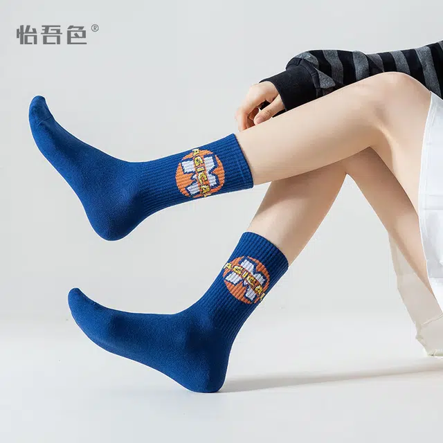 怡吾色 运动系列撞色字母提花中筒袜 情侣款 组合装 