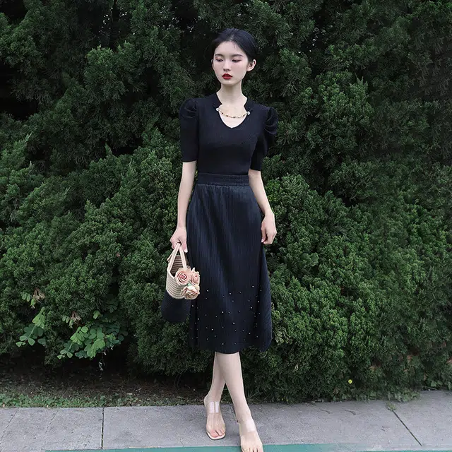 槿爷东方 纯色弹力收腰半身裙 女款 黑色