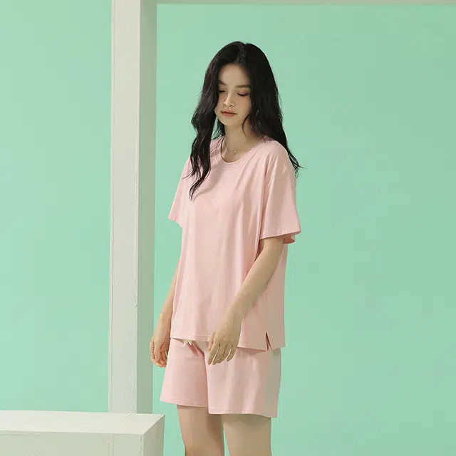怡吾色 云柔系列 莫代尔纯色凉感短袖睡衣简约休闲可外穿家居套装 夏季女款  送妈妈