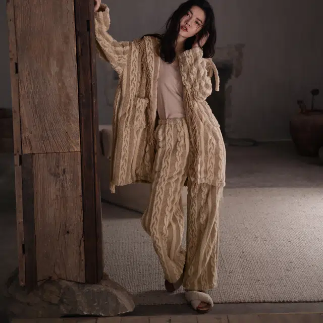 同语 睡衣女冬季提花珊瑚绒加厚套装女士法兰绒加绒冬天家居服