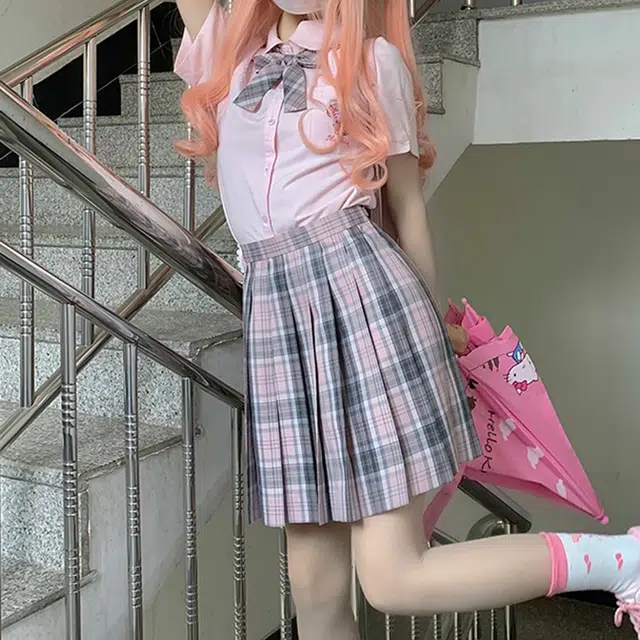 东鲸岁时记 日系格纹百褶半身裙 女款