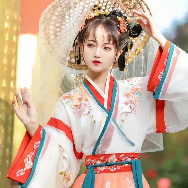 玄唐 晋制中国风改良仙气交领齐腰拼色古装汉服 女款 花蝶粉色  新年推荐