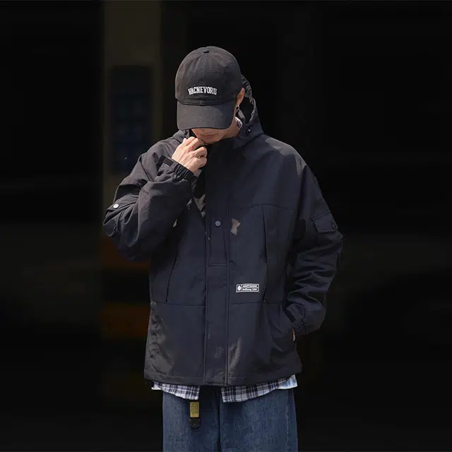 绘承 纯色拉链基础款宽松休闲防风连帽户外夹克 春秋季 男女同款
