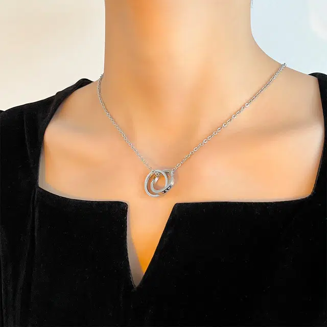 肯默 莫比乌斯环 戒指 相扣吊坠 钛钢 项链 男女同款情侣款 银色 礼盒包装