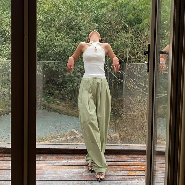 周淼 纯色宽松萝卜休闲裤高腰百搭老爹阔腿裤子 女款