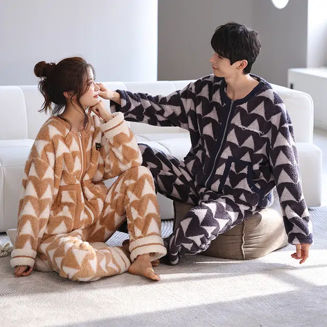 可人儿 珊瑚绒睡衣 家居服套装 秋冬季 保暖加绒加厚 甜美开衫 女款 棕色 礼物