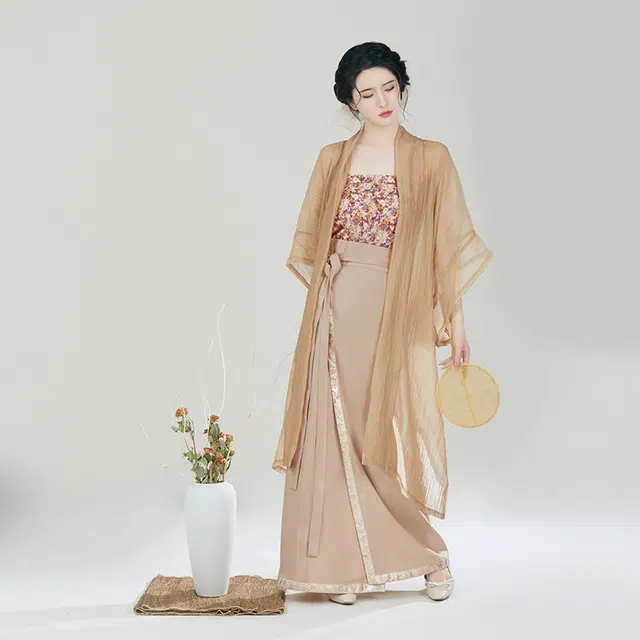 织造司 雾花 纯色长干寺改良宋抹织金长旋裙轻柔舒适日常原创宋制汉服 女款 卡其色