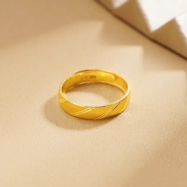 老庙 黄金戒指摩登基础百搭精致纹理计价黄金结婚情侣足金对戒 男女同款