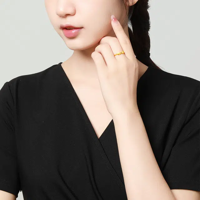梦金园 黄金戒指 小清新甜美心心相印足金指环  开口可调节 小众设计高级感食指戒 女款 纪念日礼物