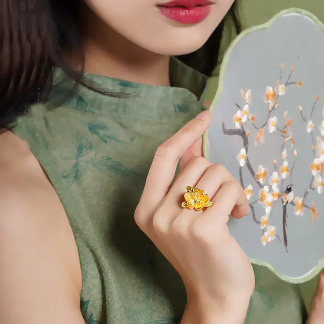 老庙 有鹊系列 茉莉花古法可调节 足金 按克计价 戒指 女款