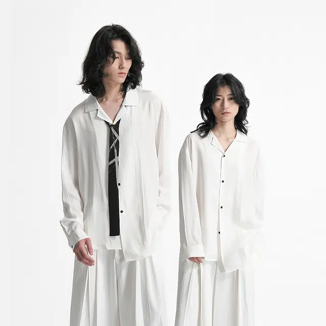 幻象者 纯色单排扣宽松长袖衬衫 男女同款 白色