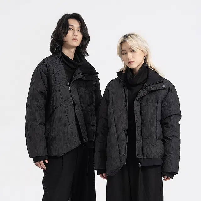 幻象者 短款加厚保暖面包立领宽松羽绒服 男女同款 黑色