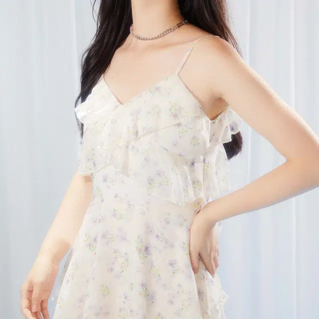 礼盒装送礼松本丧丧 茉莉花碎花薄款吊带连衣裙 女款 奶黄色