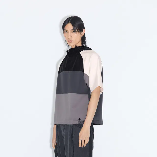 速写 拼接拼色连帽运动短袖卫衣 男女同款