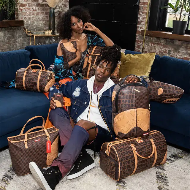 SPRAYGROUND Checkerboard Shark Mouth PVC Tote Bag Brown