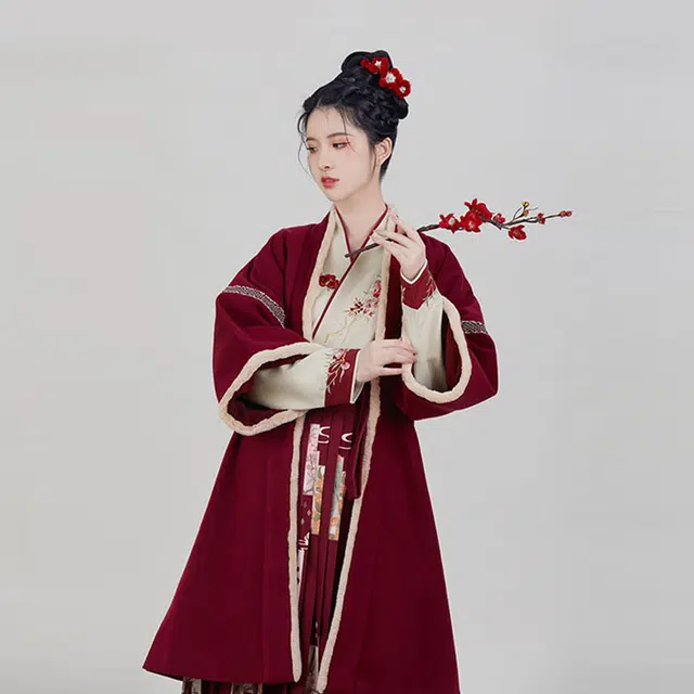织造司 四花牌 长褙子飞机袖合身中长款合围裙一片式褶裙 冬汉服 女款