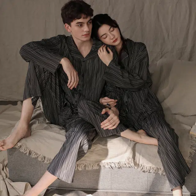 同语情侣睡衣男女春秋季纯棉薄款男女休闲韩版可外出 家居套装