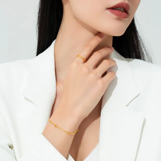 老庙 小金珠双层转运珠时尚百搭手饰 足金 按克计价 黄金手链 女款