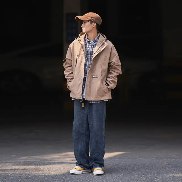 绘承 纯色拉链基础款宽松休闲防风连帽户外夹克 春秋季 男女同款