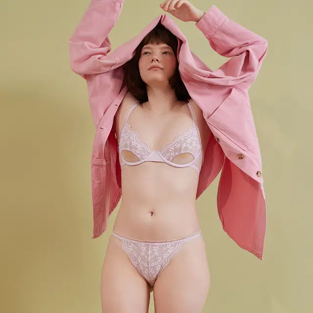 弗利少女 超薄蕾丝网纱镂空软钢圈小胸内衣内裤套装 女款 奶芋紫