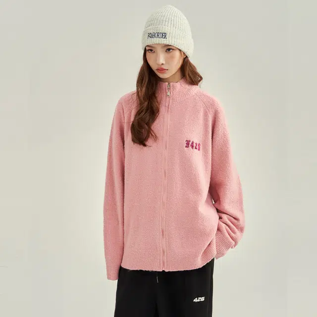 纯色立领花纱宽松毛衣 男女同款