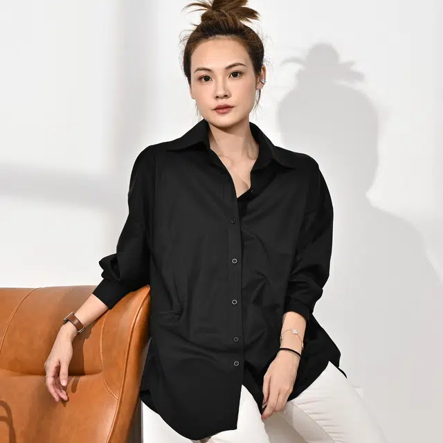 美洋 立体剪裁女抗皱免烫宽松长袖衬衫 女款 白色