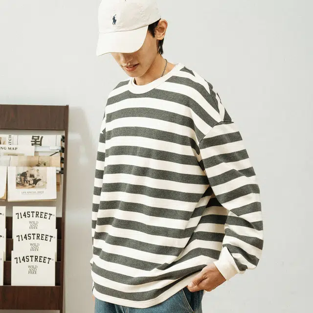 714STREET Retro Striped Long Sleeve Tee