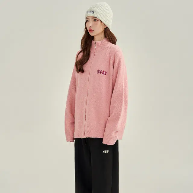 纯色立领花纱宽松毛衣 男女同款
