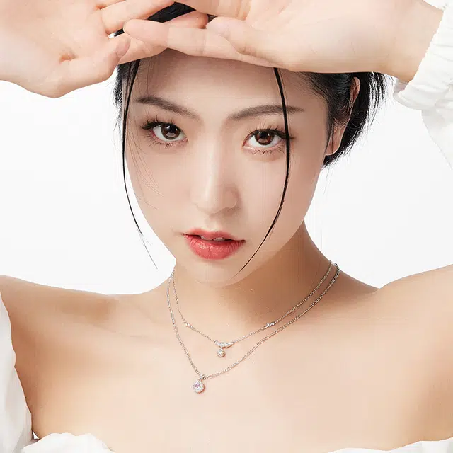 名工珠宝 夏日磷光项链 女银锁骨链幻彩极光石吊坠轻奢简约个性百搭饰品礼物