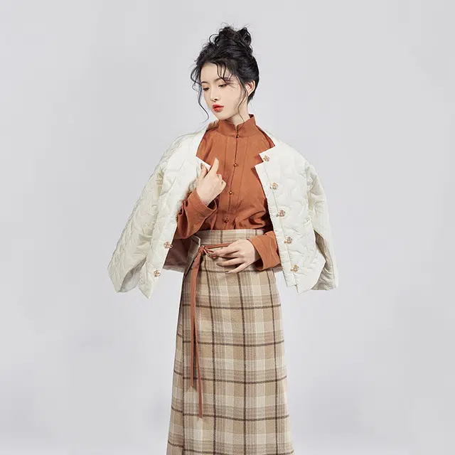 织造司 花生汤圆 方领半臂棉服汉元素立领宋旋裙日常原创明制汉服 女款 橘色
