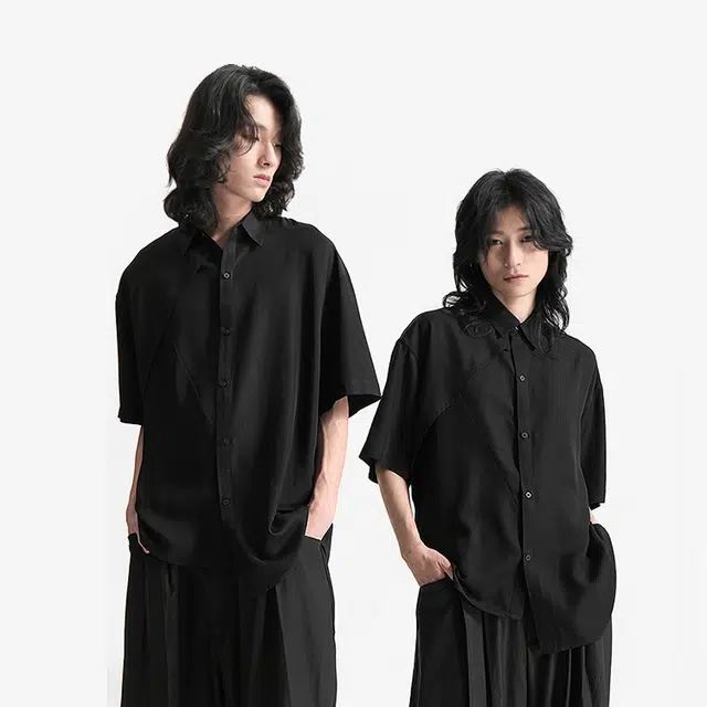 幻象者 纯色尖领宽松长袖衬衫 男女同款 黑色