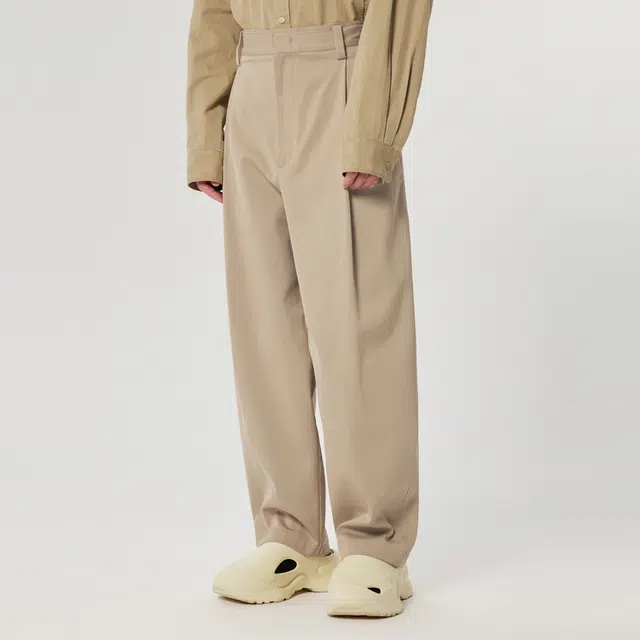 速写 春夏季 纯色拉链直筒日常简约通勤棉宽松阔腿西装裤长裤休闲裤 男款 卡其色黑色