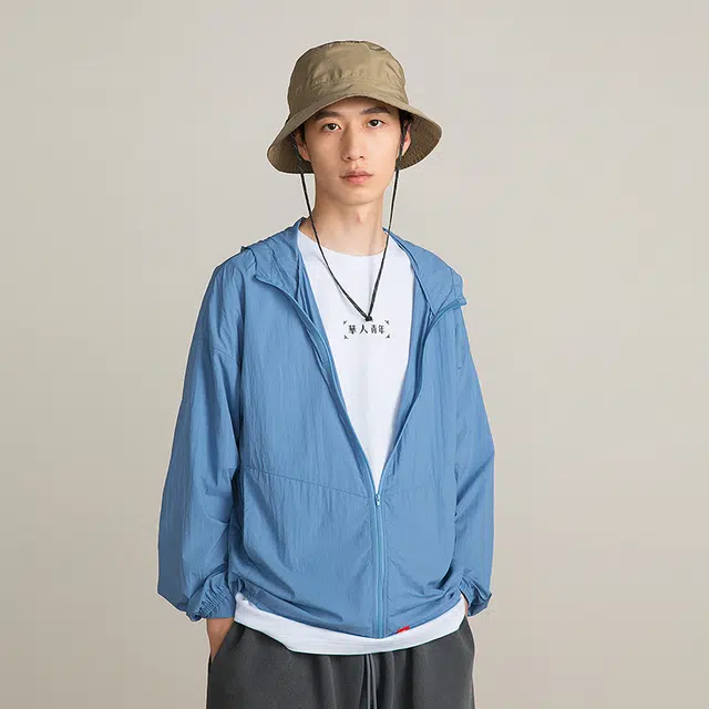 华人青年 薄款运动拉链透气连帽外套卫衣 男女同款
