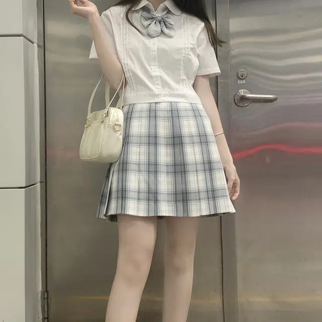 东鲸岁时记 格纹百褶高腰半身裙 女款