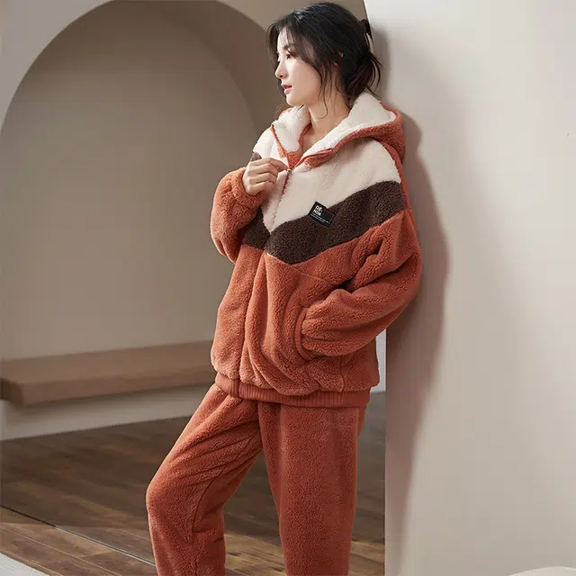 小情歌 珊瑚绒睡衣 冬季 加厚加绒保暖御寒家居服 女款  拼色