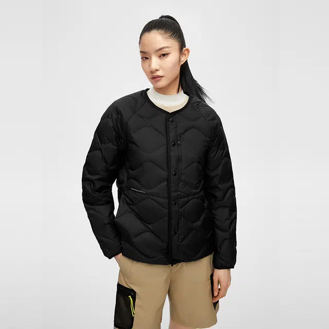 波司登 日系轻薄无领绗缝鹅绒短款羽绒服外套 冬季 男女同款 黑色