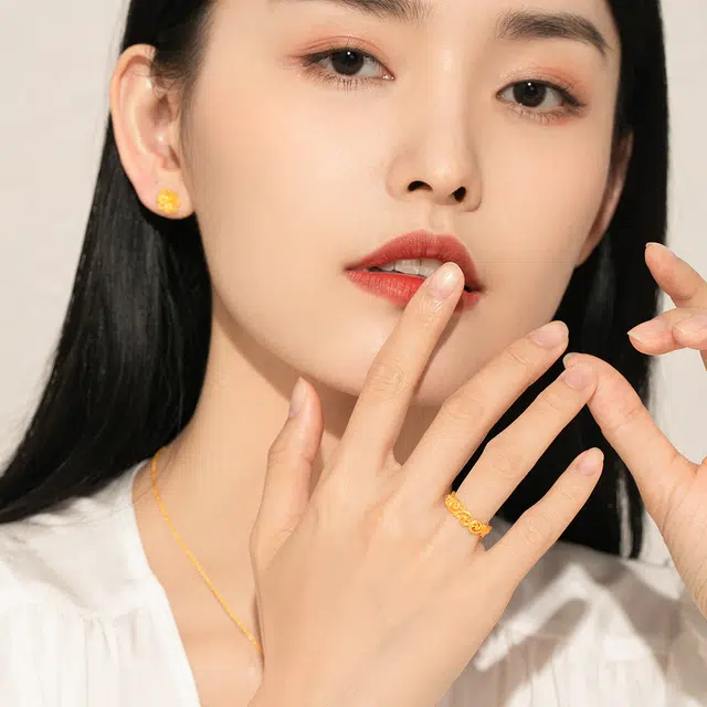 老庙黄金古法戒指华丽浪漫宫廷风高贵典雅女款戒指时尚百搭送女朋友