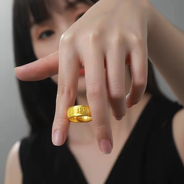 赛菲尔 实心百福活口指环金手饰 黄金足金 戒指 男女同款情侣款