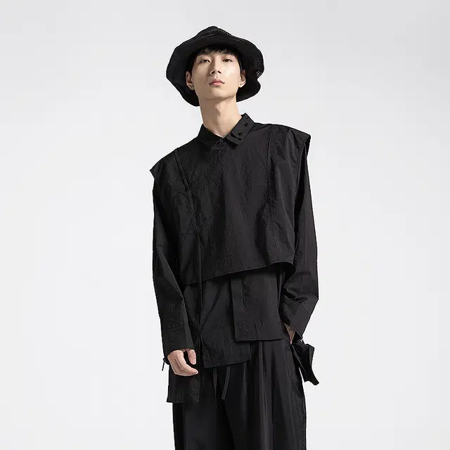 幻象者 设计师品牌秋季衬衫男宽松长袖衬衫 男女同款 黑色