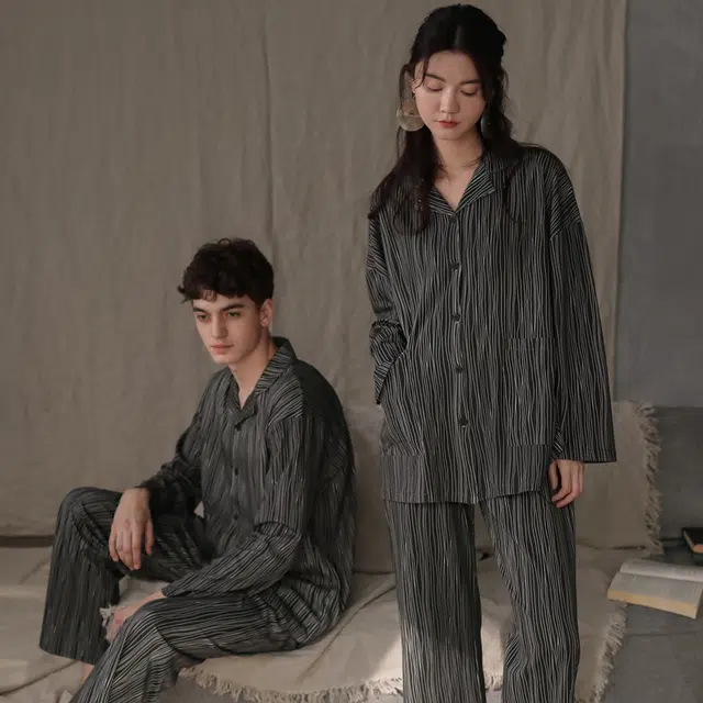同语情侣睡衣男女春秋季纯棉薄款男女休闲韩版可外出 家居套装