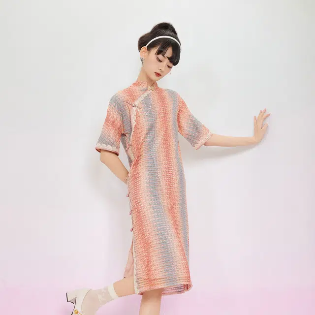 槿爷东方 霈尘三色渐变连肩旗袍 女款 彩色