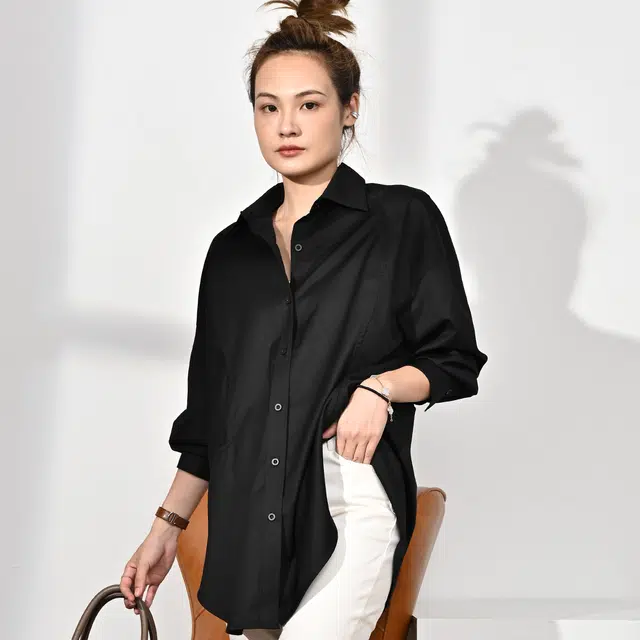 美洋 立体剪裁女抗皱免烫宽松长袖衬衫 女款 白色
