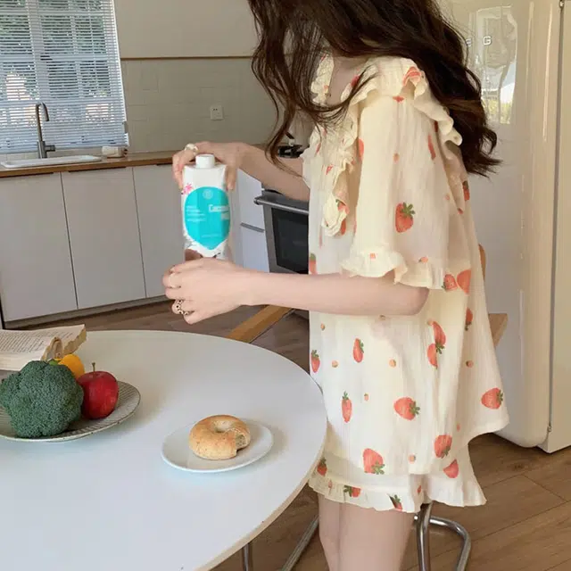 橡柠派 甜美小清新短袖短裤睡衣夏季少女心韩版休闲学生可外穿两件 家居套装 女款 米色