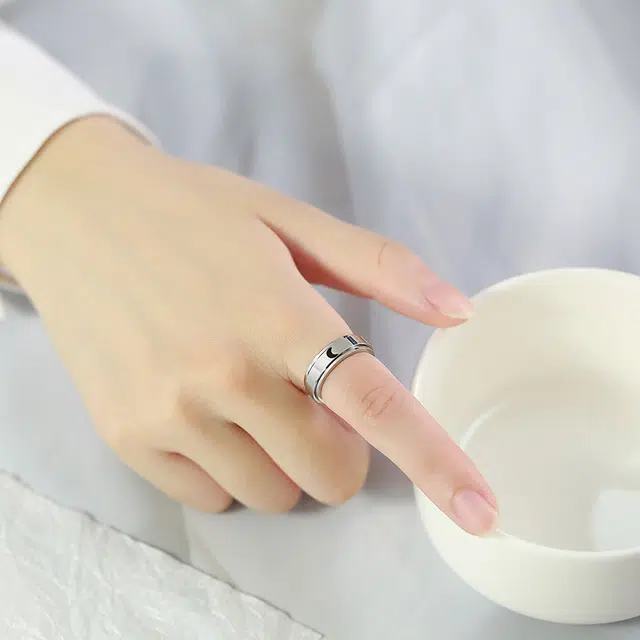 恋朵 时尚创意可转动情侣戒指 日月之恋时来运转情侣对戒男女戒指潮流个性饰品 钢色 #情侣款#甜蜜饰爱#