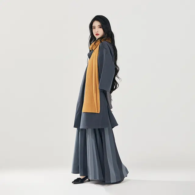 织造司 黛色 改良唐制披袄圆领衫条纹八破裙冬日常汉元素汉服 女款 蓝色